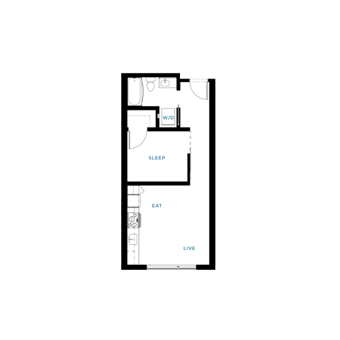 Floor plan for 1 bed, 1 bath, 482 sqft